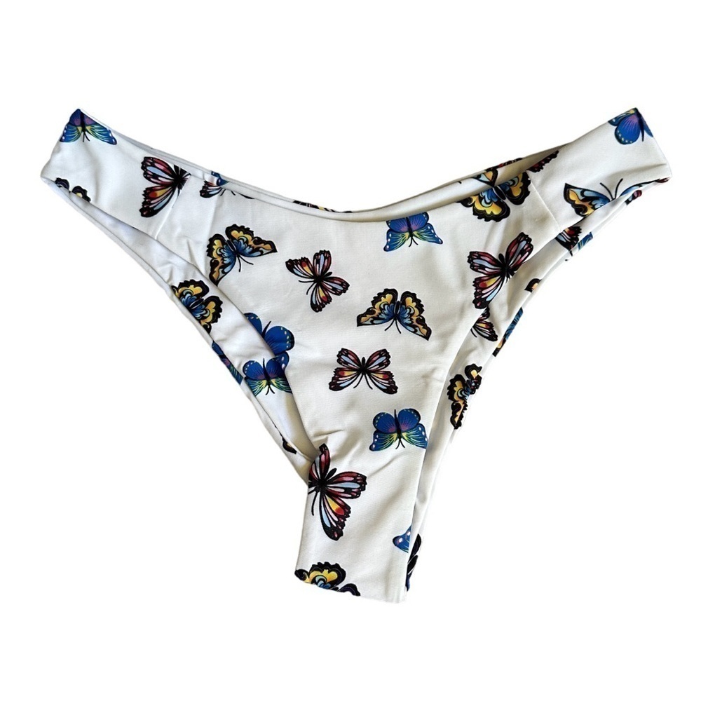 🌺 Zaful White Butterfly Print High Cut Colorful Bikini Bottoms Size 4 NWOT